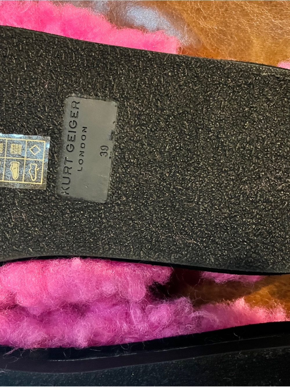 Kurt Geiger London Kensington Fuchsia Pink Faux Fur Slippers Crystal Eagle US 8 - Picture 7 of 8
